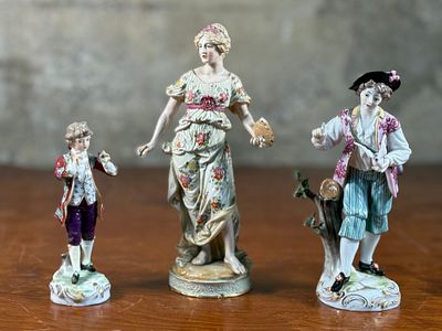SET OF 19TH CENTURY HAND PAINTED DRESDEN SCULPTURES. This lot features three 19th century hand 