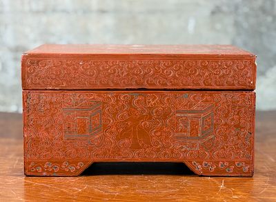 OLD BURMESE HAND PAINTED LACQUER BOX. This lot features an old Burmese hand painted lacquer box 