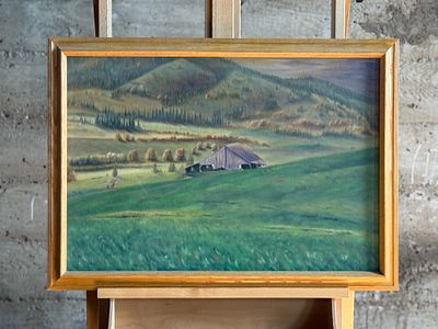 STEWART, OIL ON CANVAS. This lot features an original oil on canvas, housed in a vintage wood 