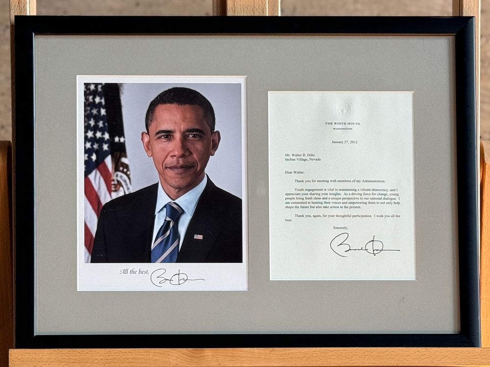 BARACK OBAMA SIGNED PHOTOGRAPH & LETTER. This lot features a professionally framed signed photo 