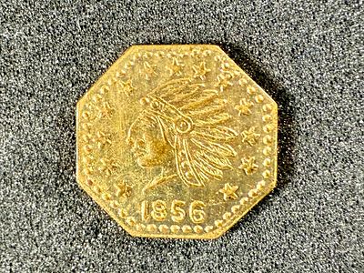 1856 CALIFORNIA FRACTIONAL GOLD COIN. This lot features a 1856 California fractional gold coin 