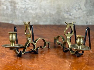 DUTCH BRASS CANDLE SCONCES. This lot features a pair of antique Dutch solid brass candle 