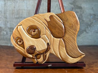 CHARITY: SALEM DOGS, WOOD INTARSIA OF A DOG. Proceeds from this lot will be donated to 