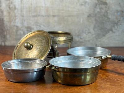 PERSIAN BRASS CHAFING DISH. This lot features a vintage Persian brass chafing dish that appears 