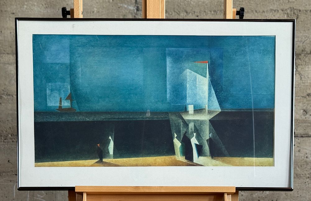 LYONEL FEININGER, "BLAUE MARINE". "Blaue Marine", a professionally framed exhibition poster by 
