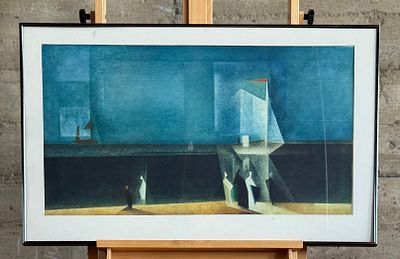 LYONEL FEININGER, "BLAUE MARINE". "Blaue Marine", a professionally framed exhibition poster by 