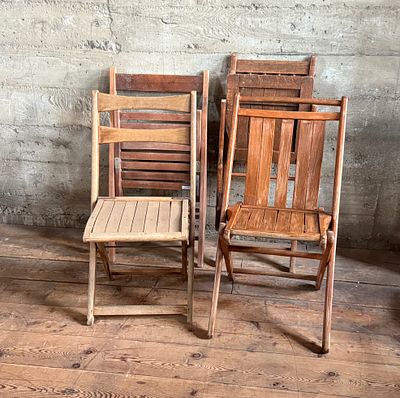 VINTAGE TEAK FOLDING CHAIRS. This lot features a set of four (4) vintage &amp; antique teak 
