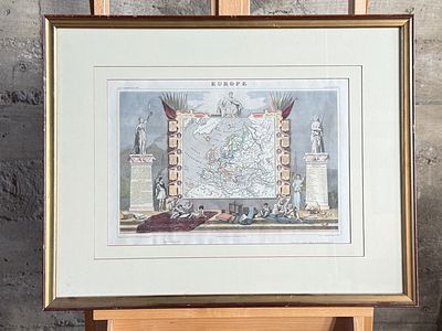 VICTOR LEVASSEUR, LARGE COPPER ENGRAVED MAP OF EUROPE. This lot features a professionally framed 
