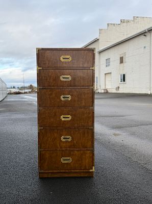 DIXIE CAMPAIGN LINGERIE CHEST OF DRAWERS. This lot features a vintage campaign style lingerie 