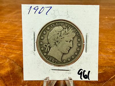 1907 BARBER HALF DOLLAR. This lot features a 1907 Barber Half Dollar, an antique United States 
