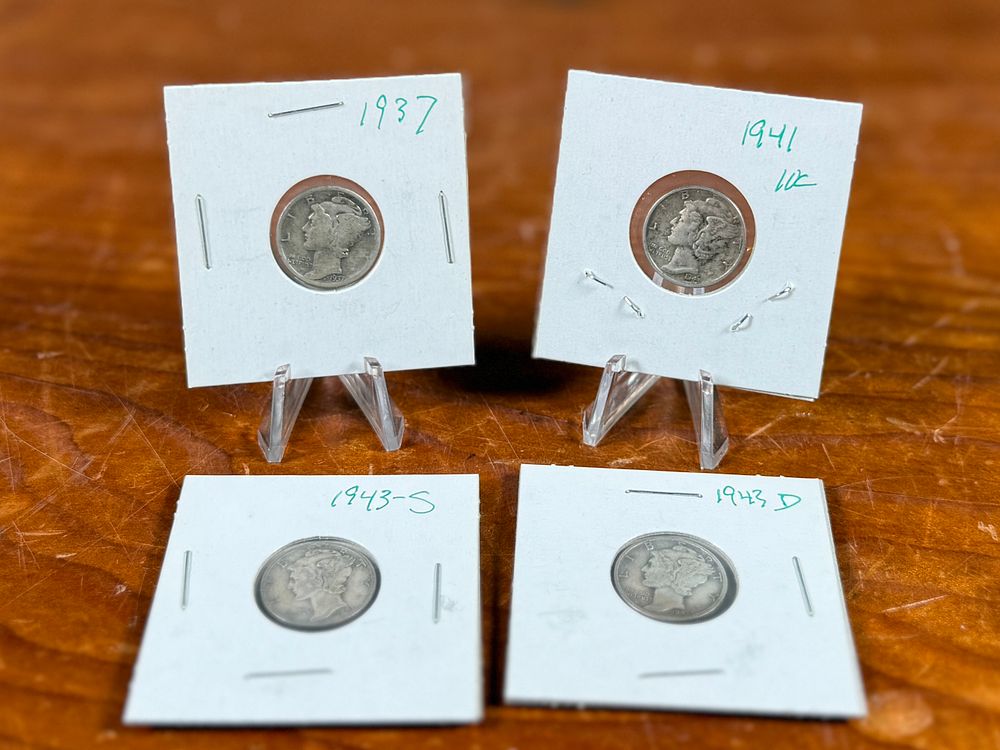 MERCURY DIME COLLECTION. This lot features a collection of four (4) Mercury Dimes from various years.