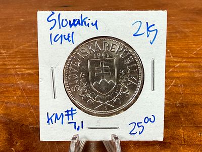 1941 SLOVAKIA 20 KORUN SILVER COIN. This lot features a 1941 Slovakia 20 Korun silver coin.