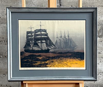 ELTON BENNETT, "THE ROARING FORTIES". "The Roaring Forties", a serigraph by listed artist, Elton 