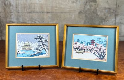 PAIR OF JAPANESE WOODBLOCKS. This lot features a pair of vintage Japanese woodblocks. Both 