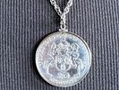 TURKS & CAICOS ISLANDS 20 CROWNS COIN, STERLING SILVER NECKLACE & PENDANT. This lot features a Image - 2