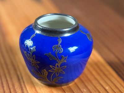 JOHANN HAVILAND BAVARIA PORCELAIN VASE WITH STERLING SILVER. Johann Haviland Bavaria porcelain 