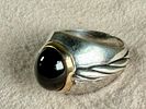 14K GOLD RING WITH STERLING SILVER & ONYX. This lot features a ring made from 14k gold and Image - 2