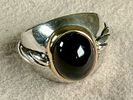 14K GOLD RING WITH STERLING SILVER & ONYX. This lot features a ring made from 14k gold and Image - 1
