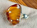 MONUMENTAL STERLING SILVER & AMBER RING. Sterling silver ring featuring a large, polished amber Image - 2