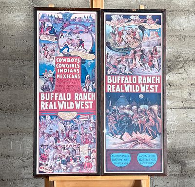 PAIR OF FRAMED BUFFALO RANCH REAL WILD WEST POSTERS. Framed posters advertising the Buffalo 