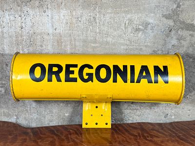 THE OREGONIAN, NEWSPAPER HOLDER. This lot features an original vintage newspaper holder with 