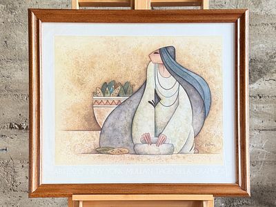 G.E. MULLAN, "MUJER CON METATE". "Mujer Con Metate", a professionally framed print by listed 