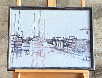 JAMES FLOYD CLYMER, "HARBOR SCENE". "Harbor Scene", a print by listed artist, James Floyd Clymer 