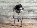 GEMSTONE GLOBE WITH BLACK ONYX OCEAN ON STAND. This lot features a vintage gemstone globe with a Image - 1