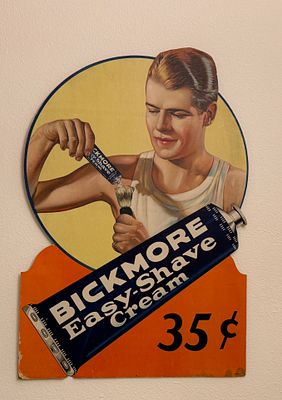 BICKMORE EASY-SHAVE CREAM, ORIGINAL STORE DISPLAY. This lot features a Bickmore Easy-Shave Cream 