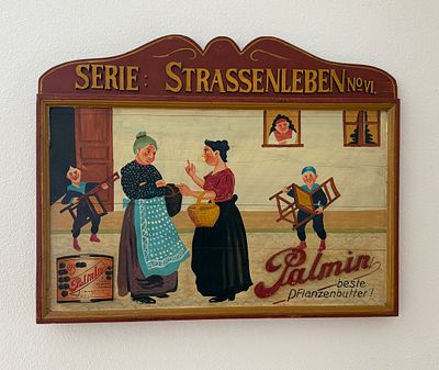 GERMAN PALMIN ADVERTISING SIGN, "STRASSENLEBEN". This lot features a vintage German Palmin 
