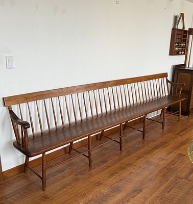 WINDSOR DEACON'S BENCH. This lot features a 10' antique Windsor deacon's bench that is crafted 