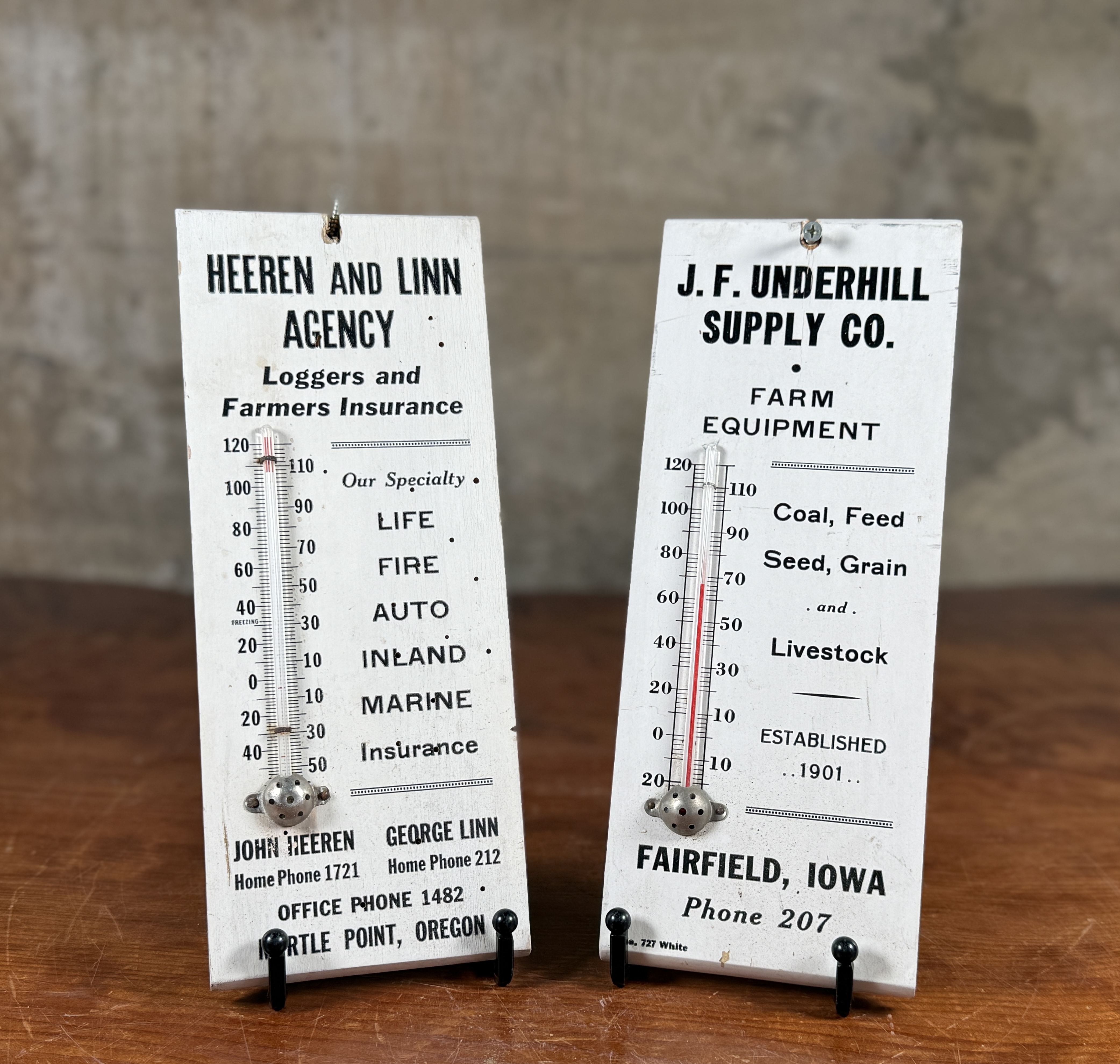 PAIR OF ADVERTISING THERMOMETERS