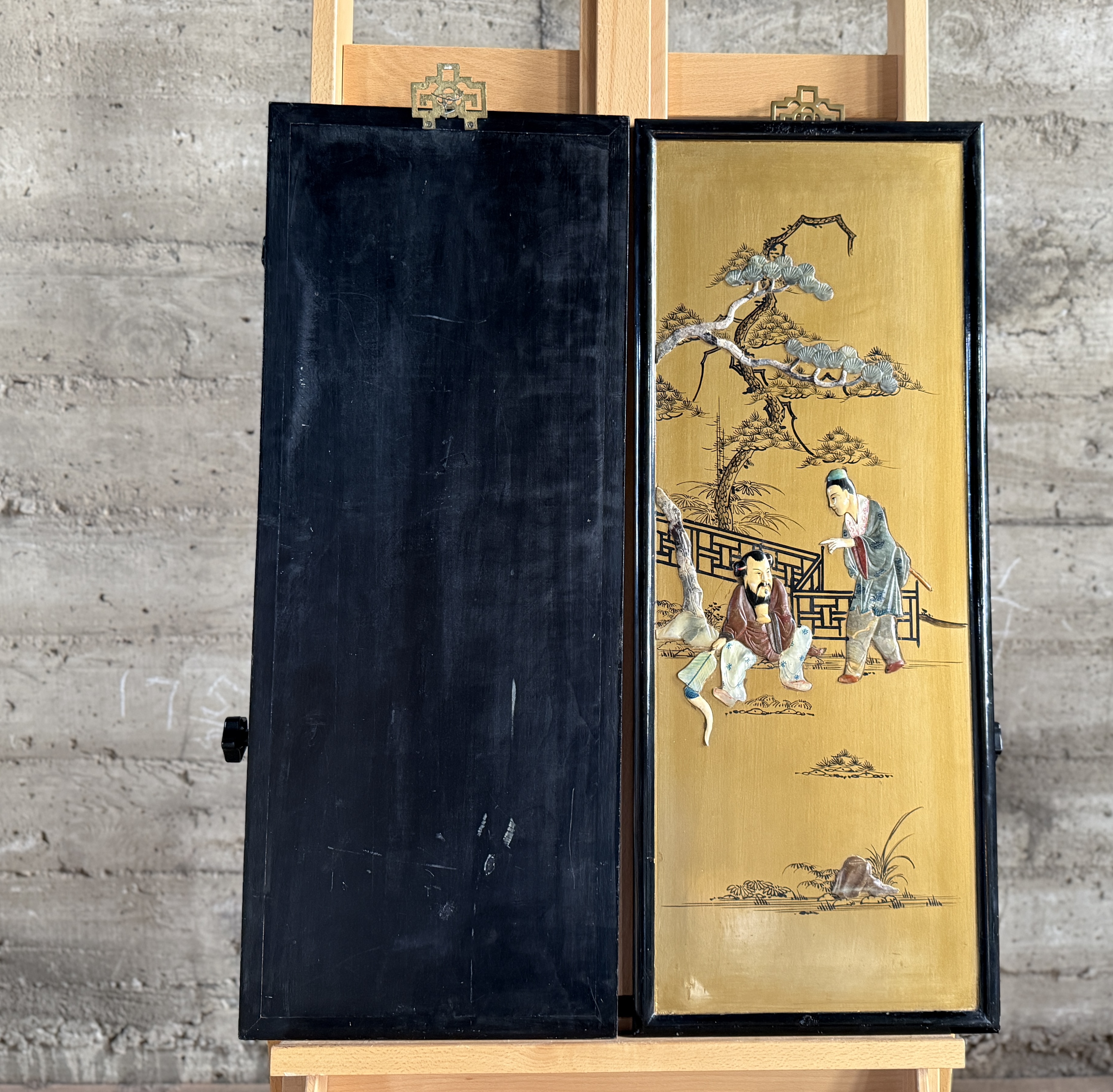 PAIR OF CHINESE WALL PANELS WITH INLAY