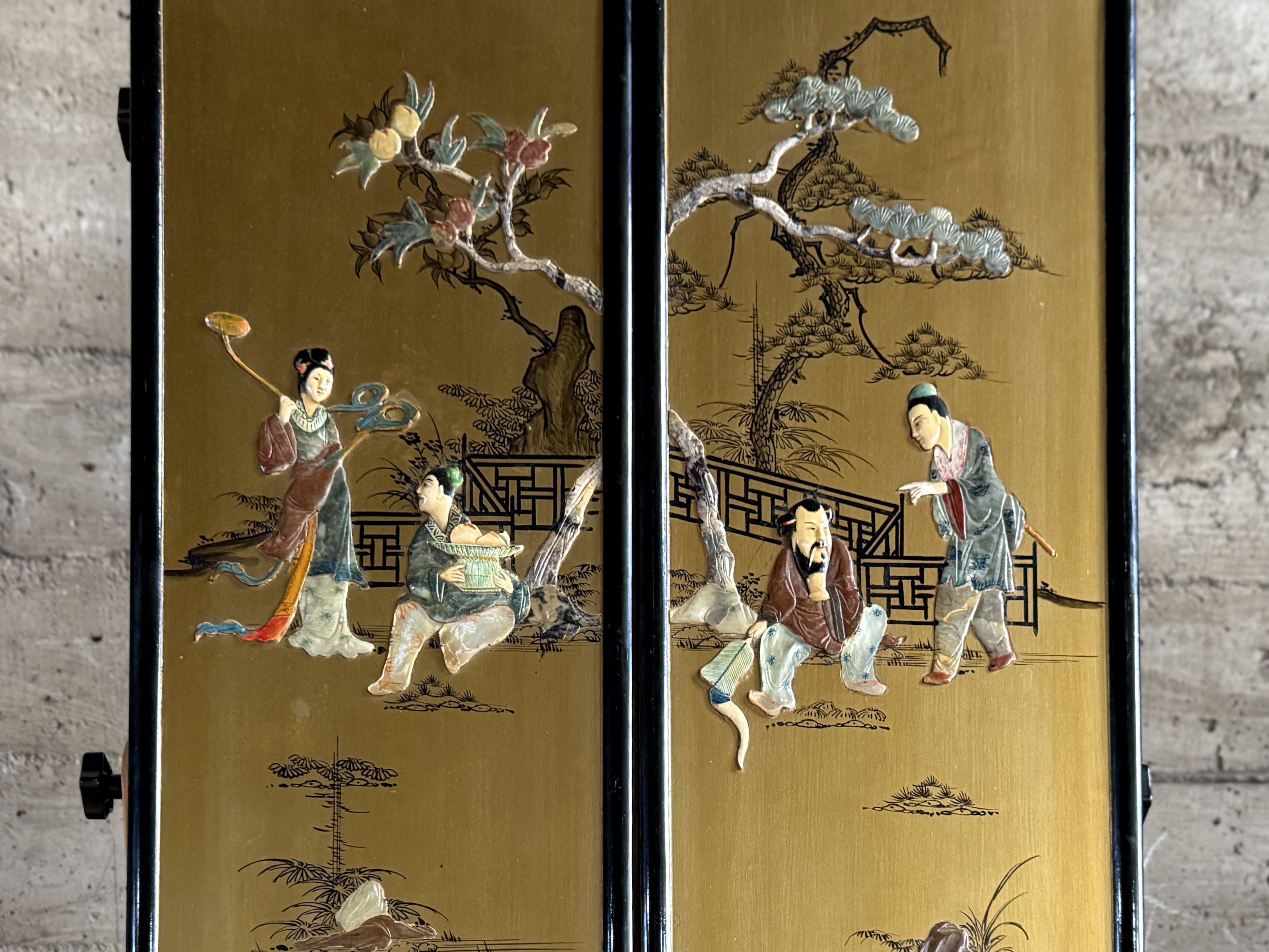 PAIR OF CHINESE WALL PANELS WITH INLAY