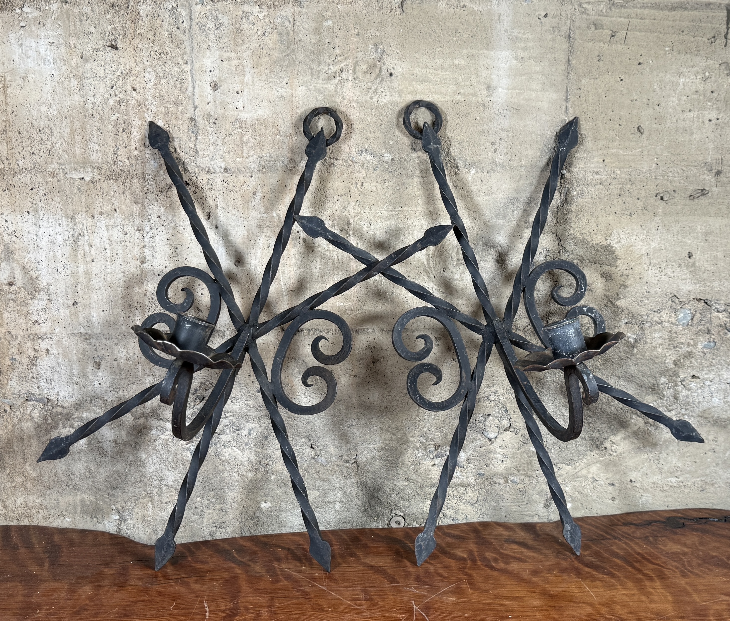 PAIR OF WROUGHT IRON CANDLE WALL SCONCES