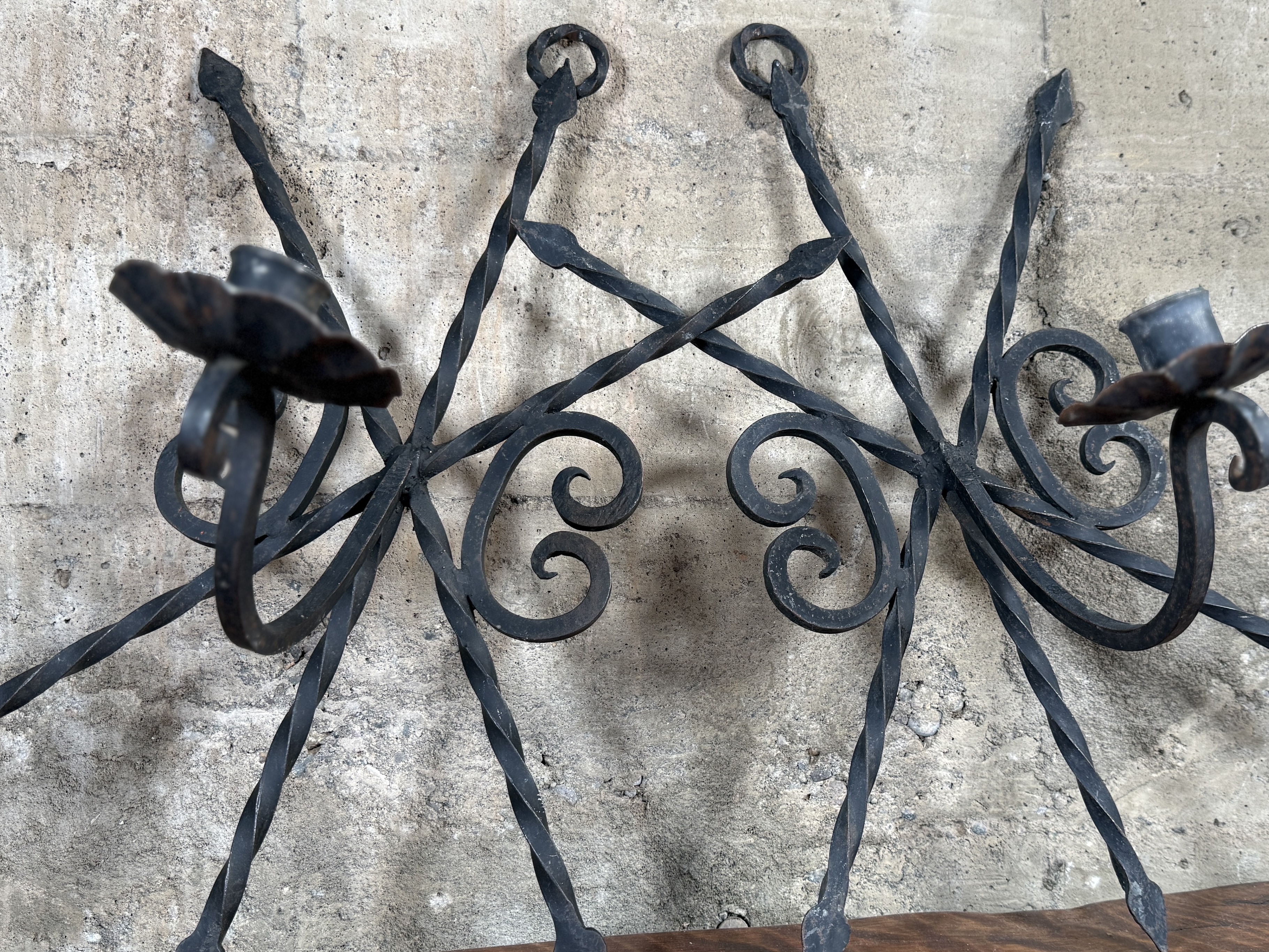 PAIR OF WROUGHT IRON CANDLE WALL SCONCES