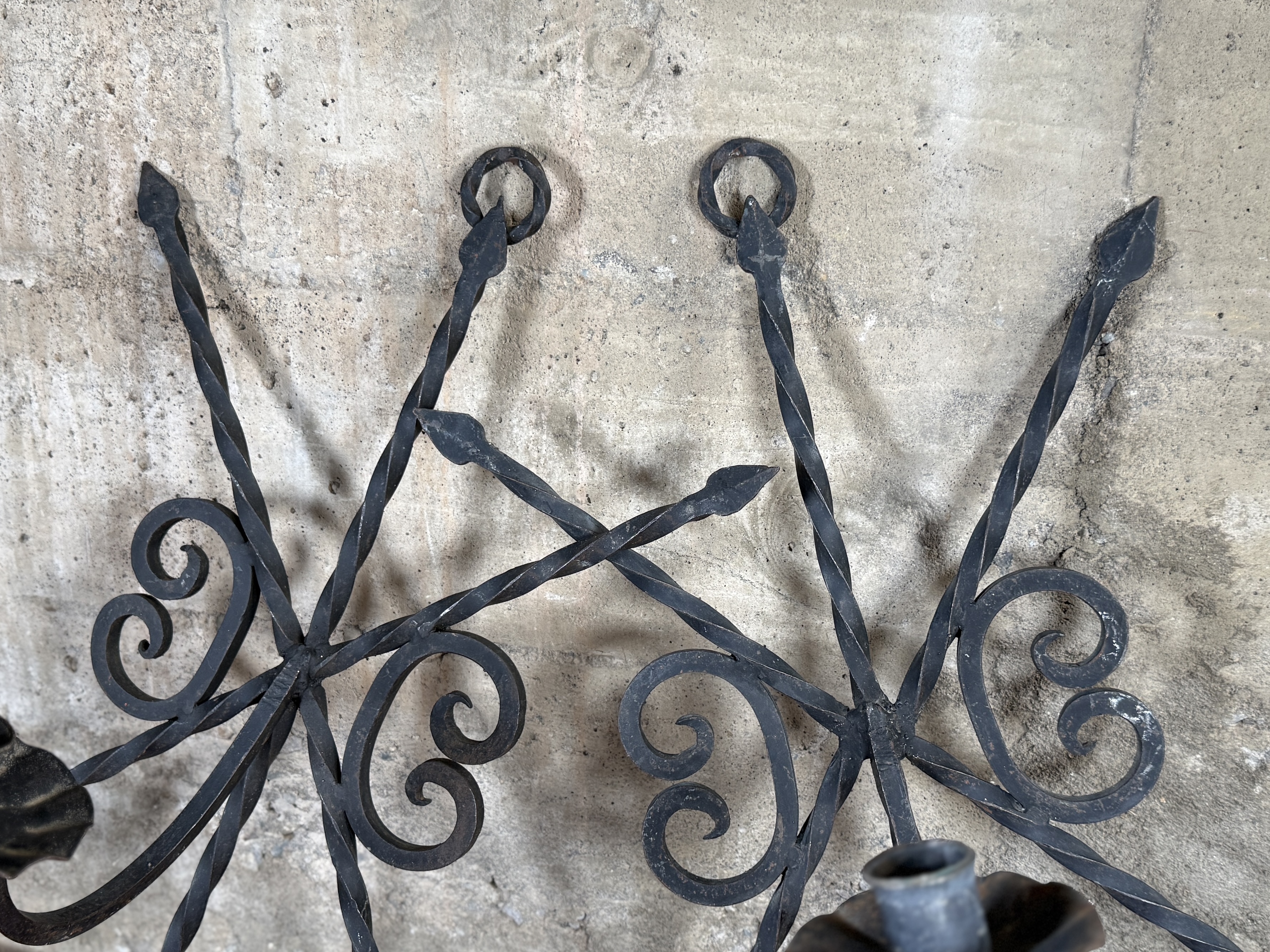 PAIR OF WROUGHT IRON CANDLE WALL SCONCES