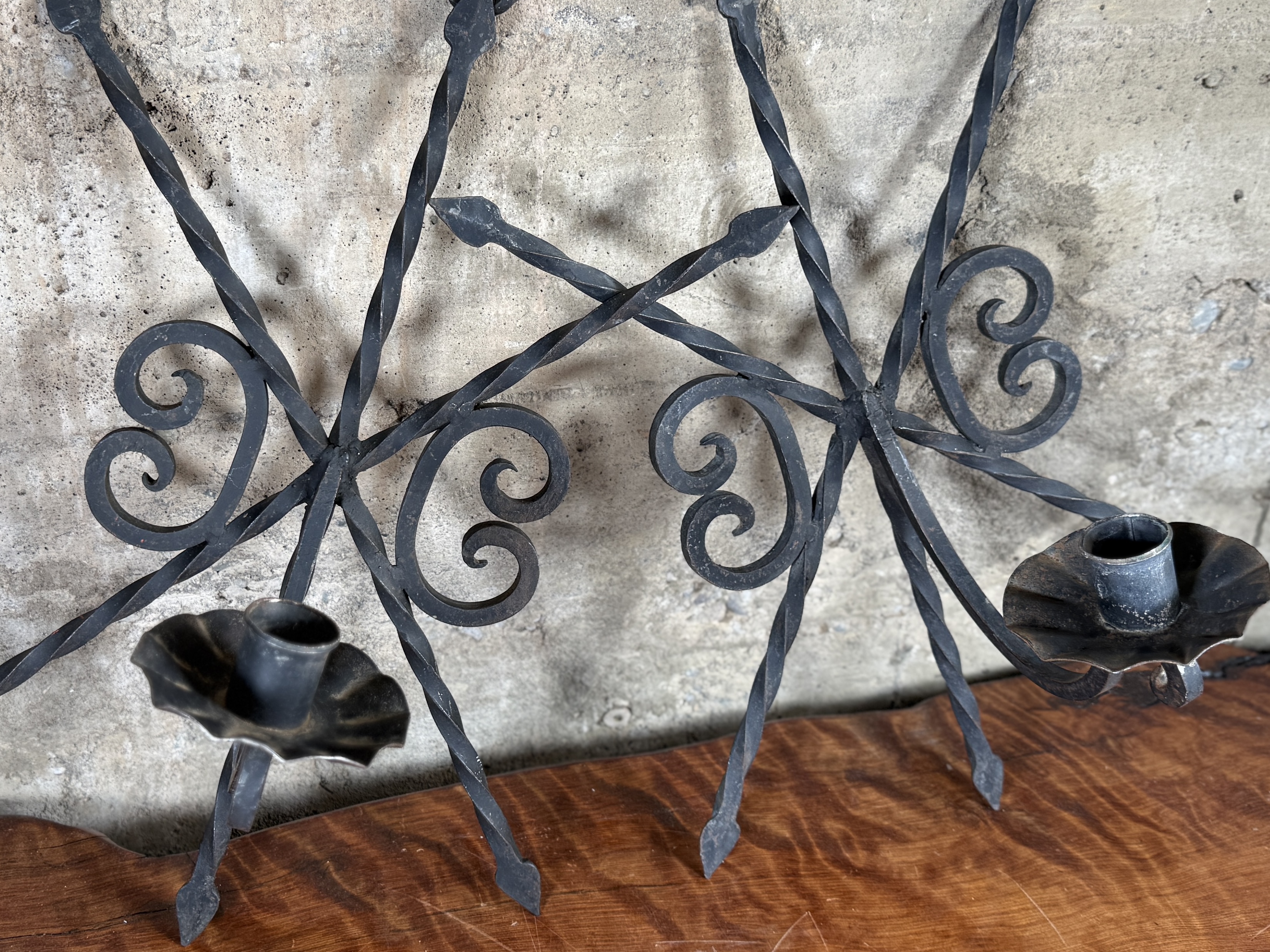 PAIR OF WROUGHT IRON CANDLE WALL SCONCES