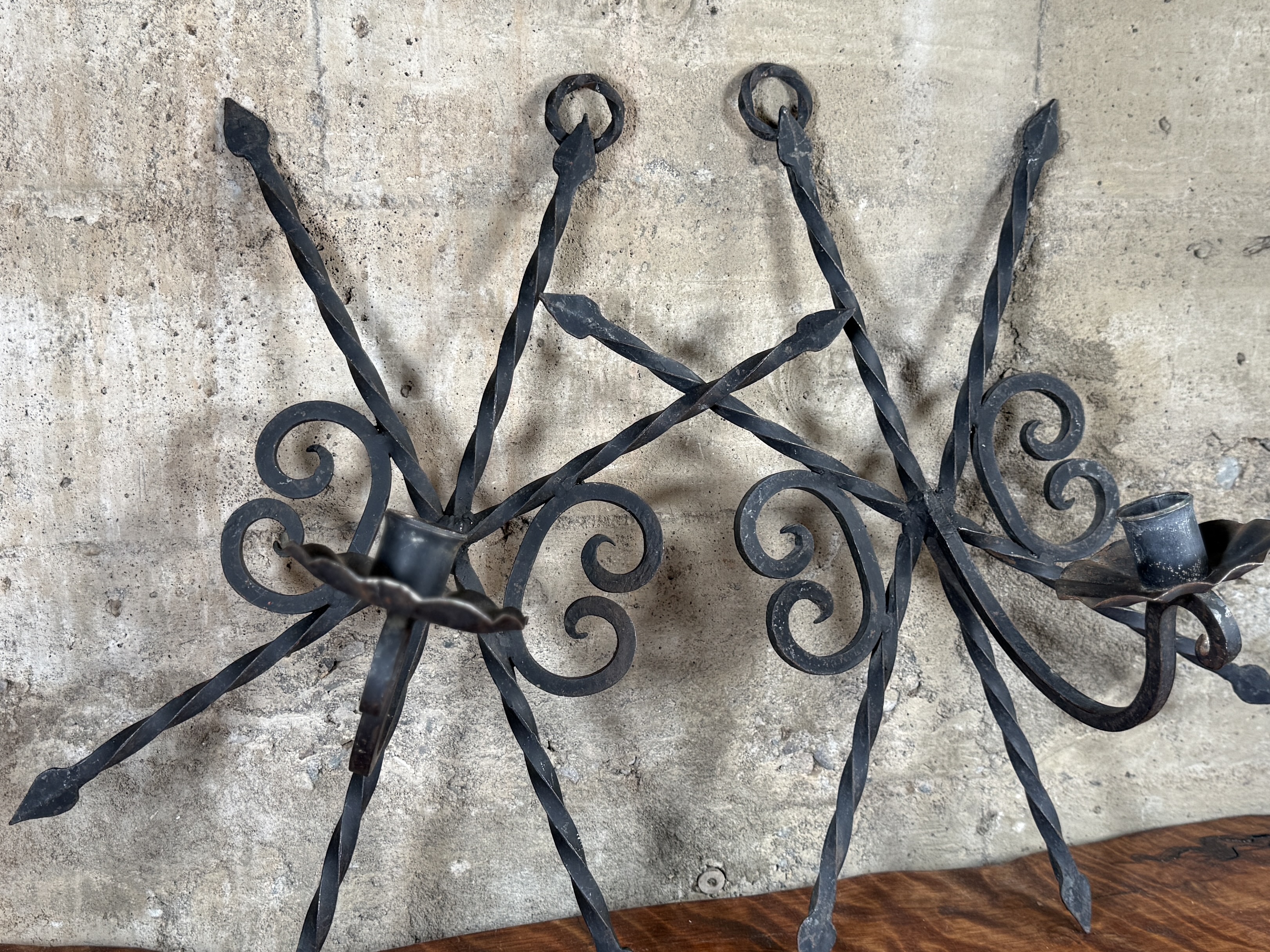 PAIR OF WROUGHT IRON CANDLE WALL SCONCES