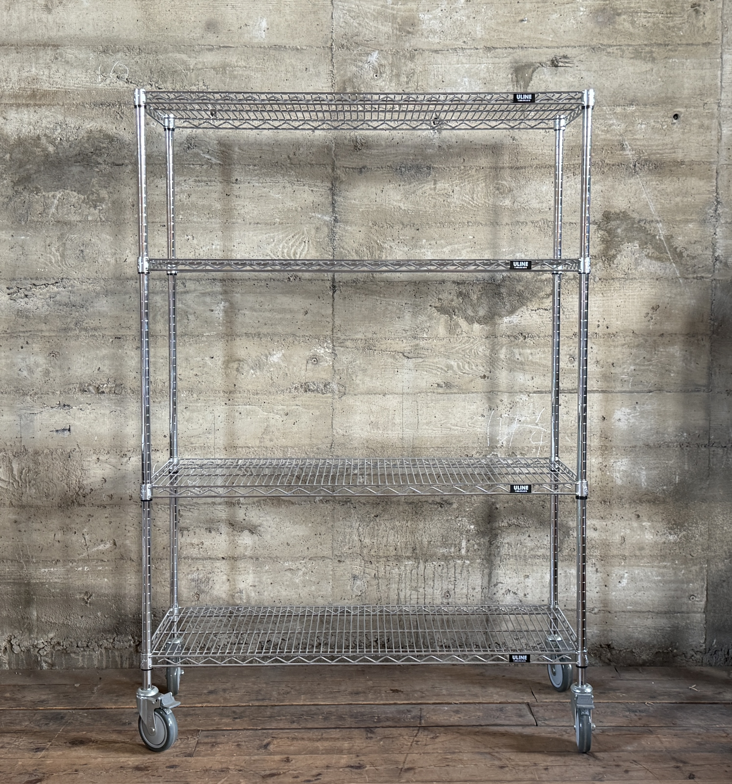 ULINE FOUR-TIER ROLLING STEEL WIRE SHELVING UNIT #2