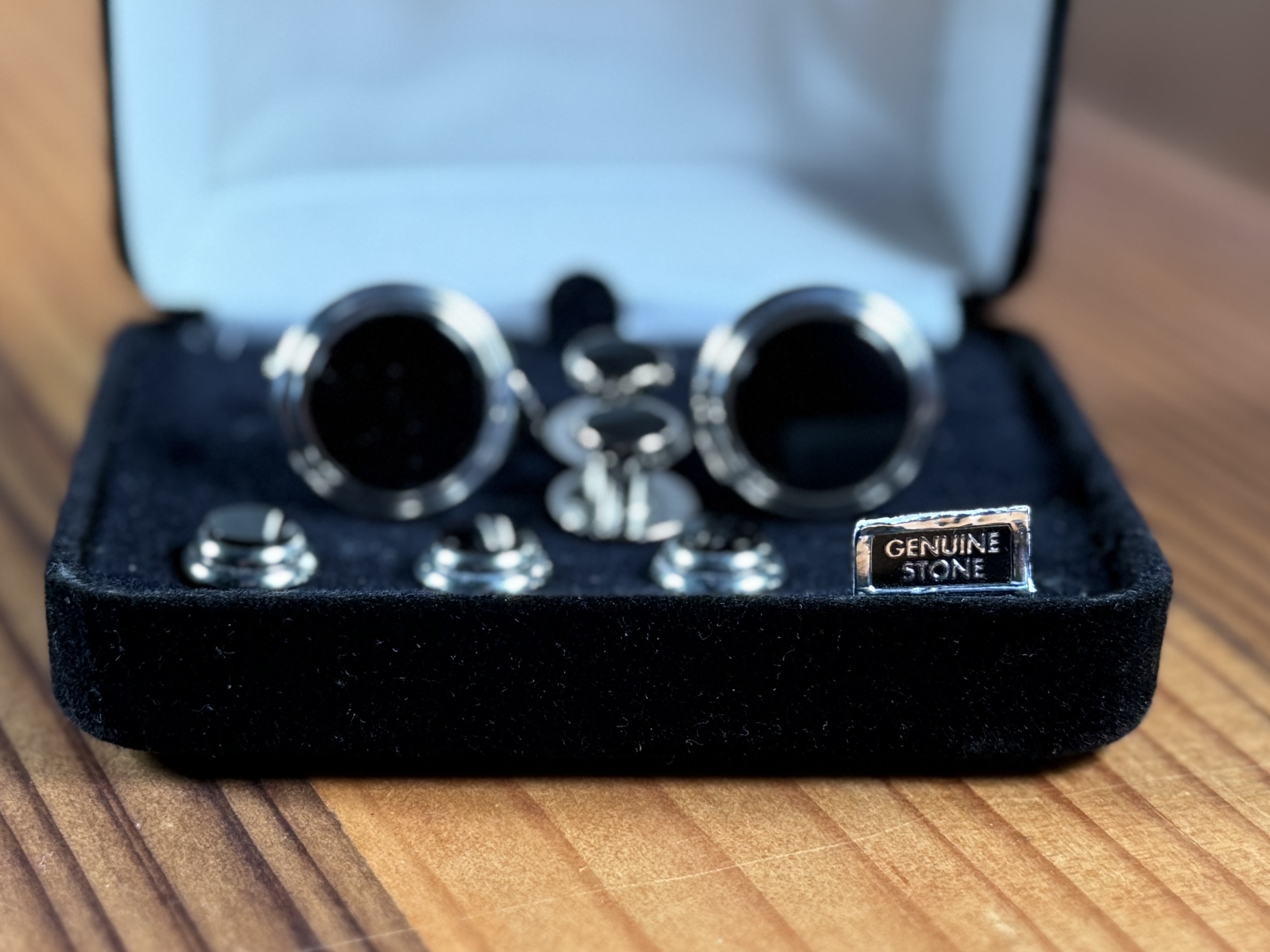 JONATHAN WACHTEL ONYX & SILVER CUFFLINK AND STUD SET