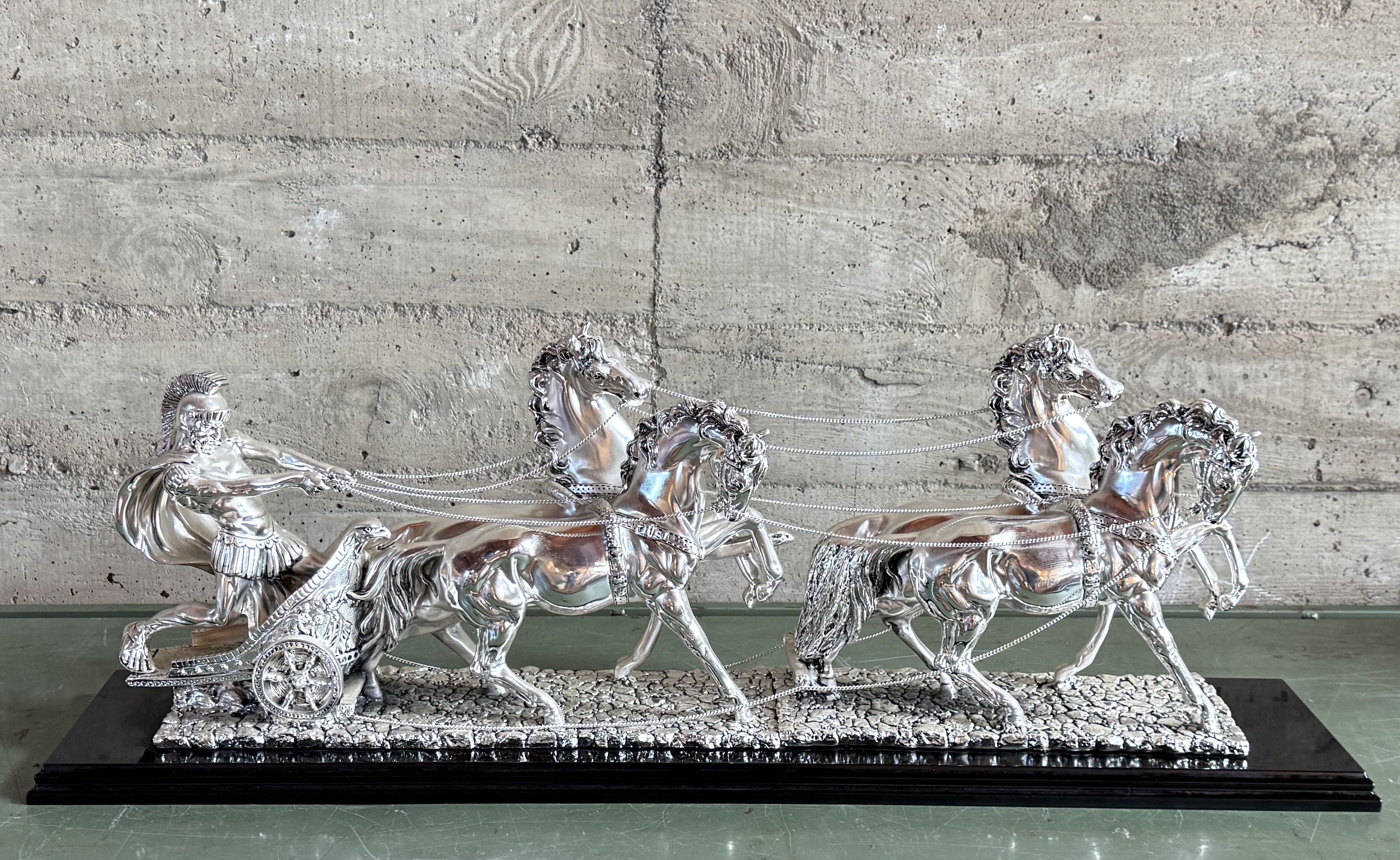 ROMAN CHARIOT SCULPTURE WITH LAMINATED SILVER
