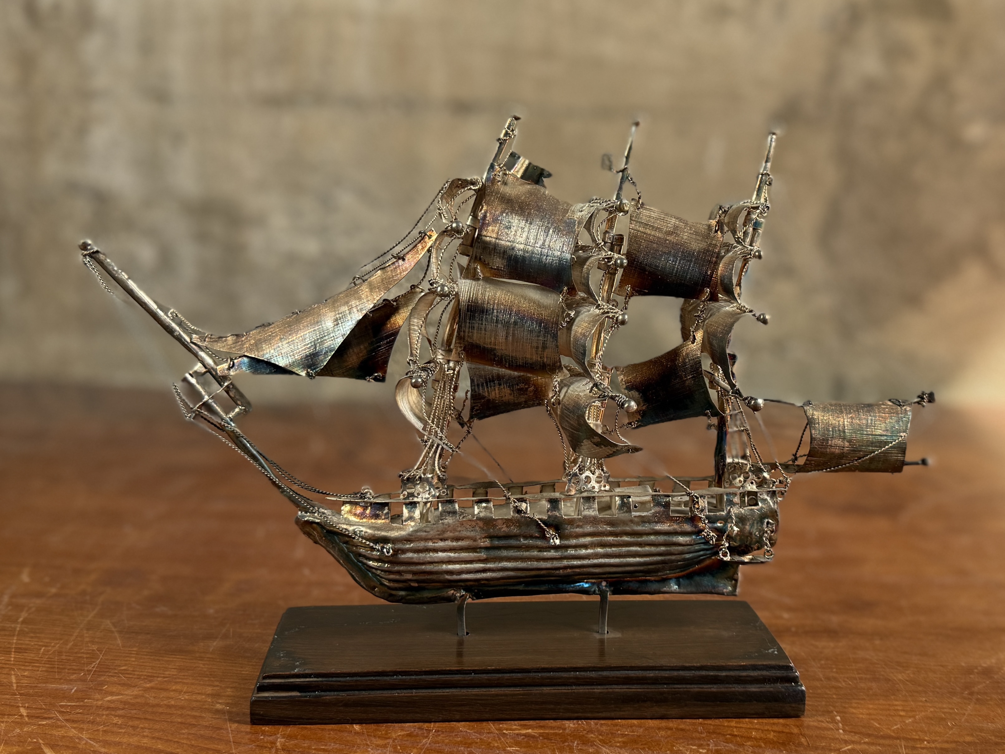 STERLING SILVER SHIP SCULPTURE