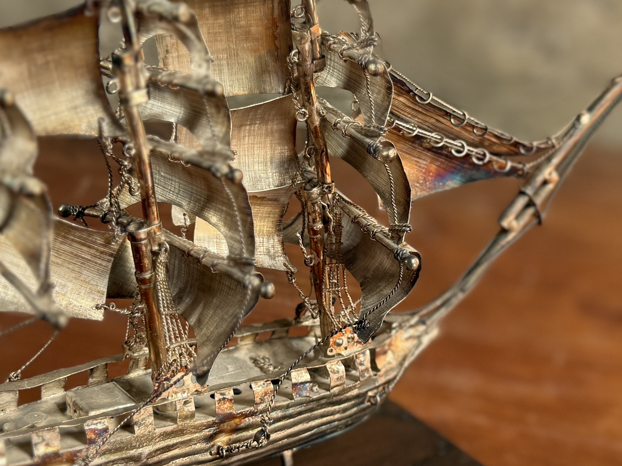 STERLING SILVER SHIP SCULPTURE