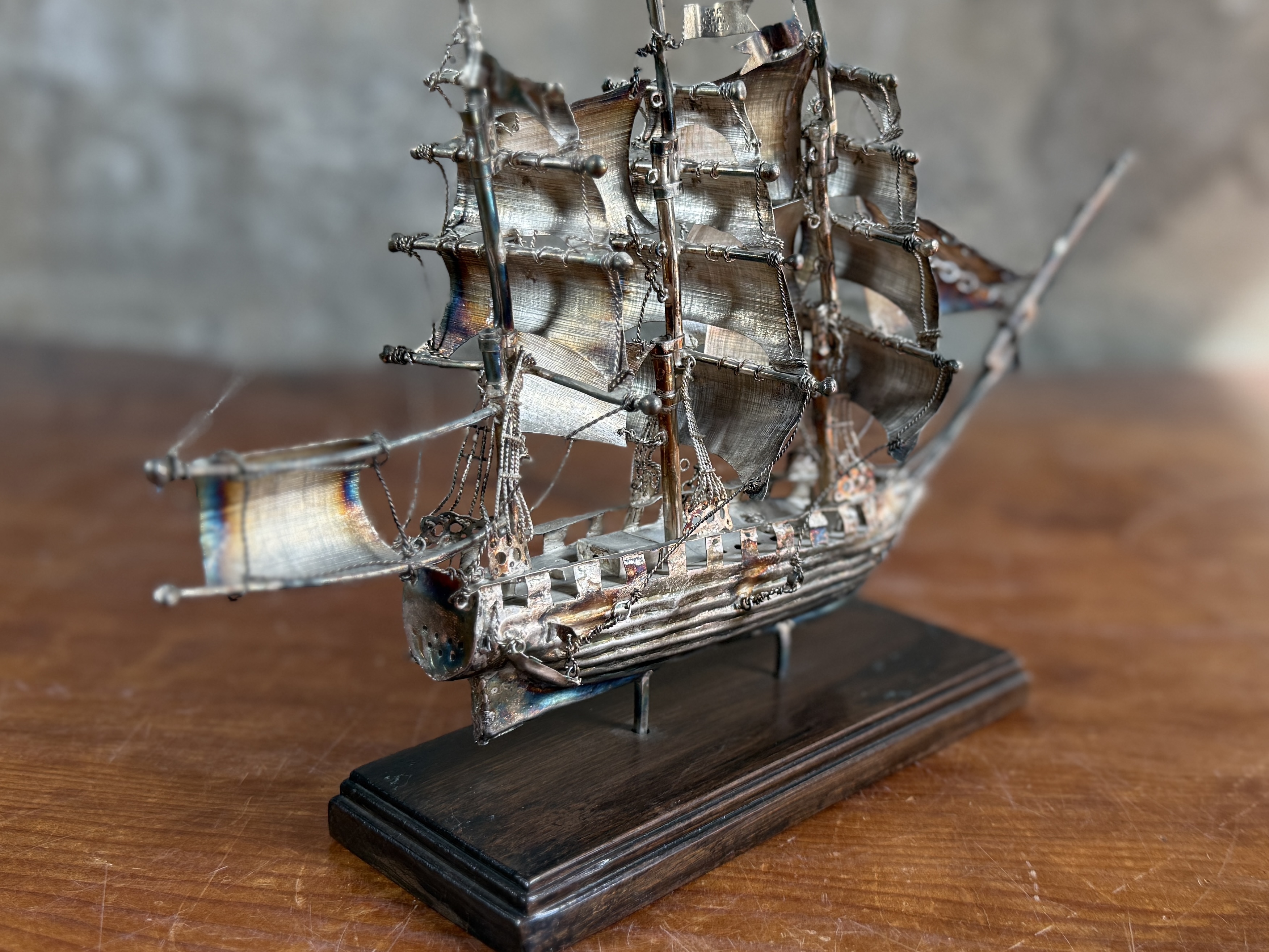 STERLING SILVER SHIP SCULPTURE
