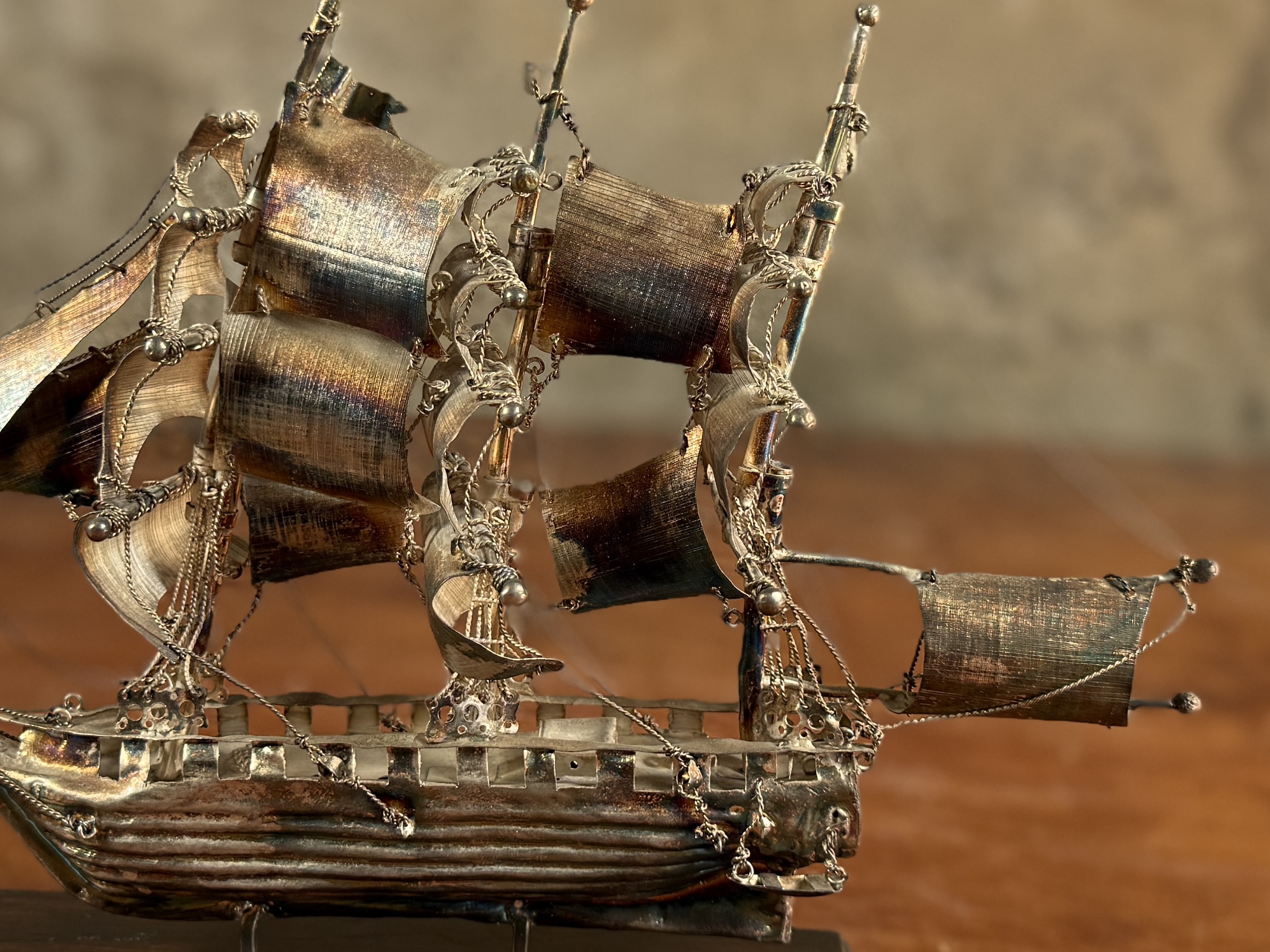 STERLING SILVER SHIP SCULPTURE