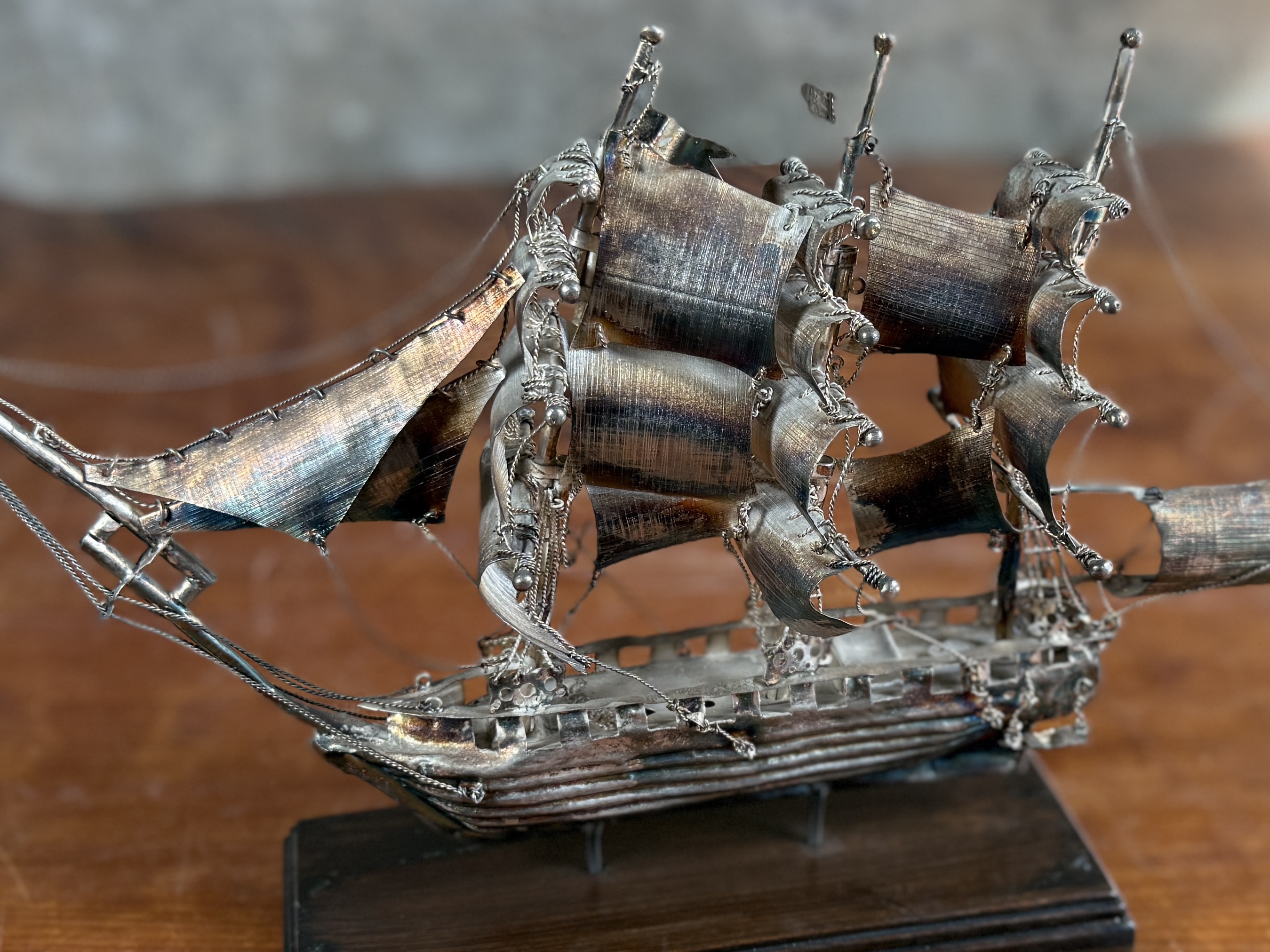 STERLING SILVER SHIP SCULPTURE
