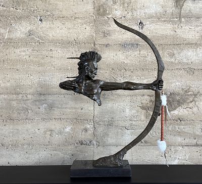 MARIO NICK, "INDIAN ARCHER" BRONZE SCULPTURE. "Indian Archer", a bronze sculpture by listed 
