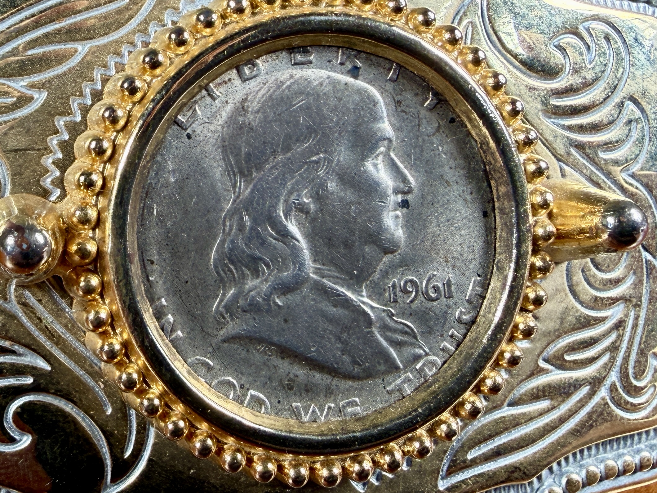 1961 FRANKLIN SIL VER HALF DOLLAR BELT BUCKLE