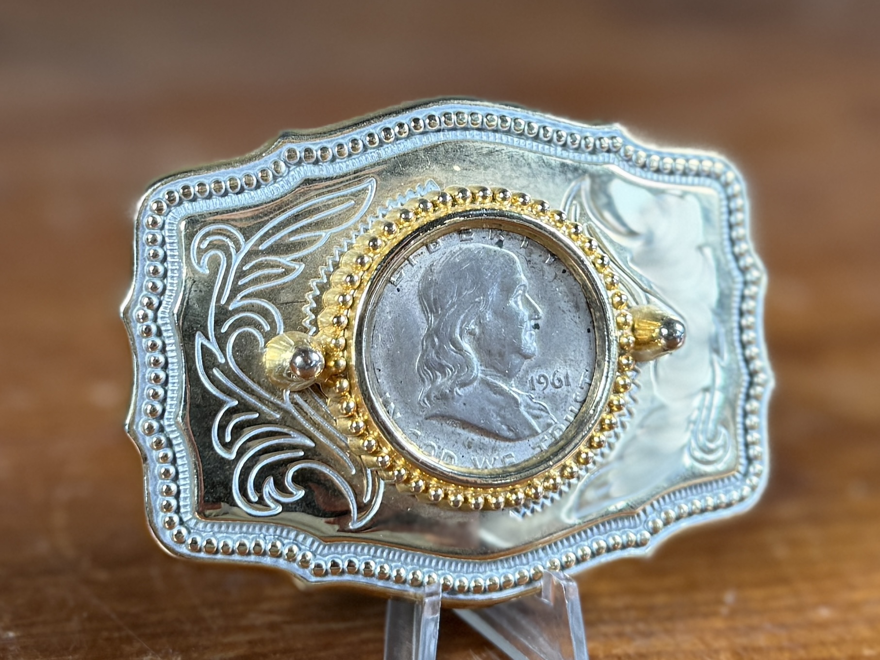 1961 FRANKLIN SIL VER HALF DOLLAR BELT BUCKLE